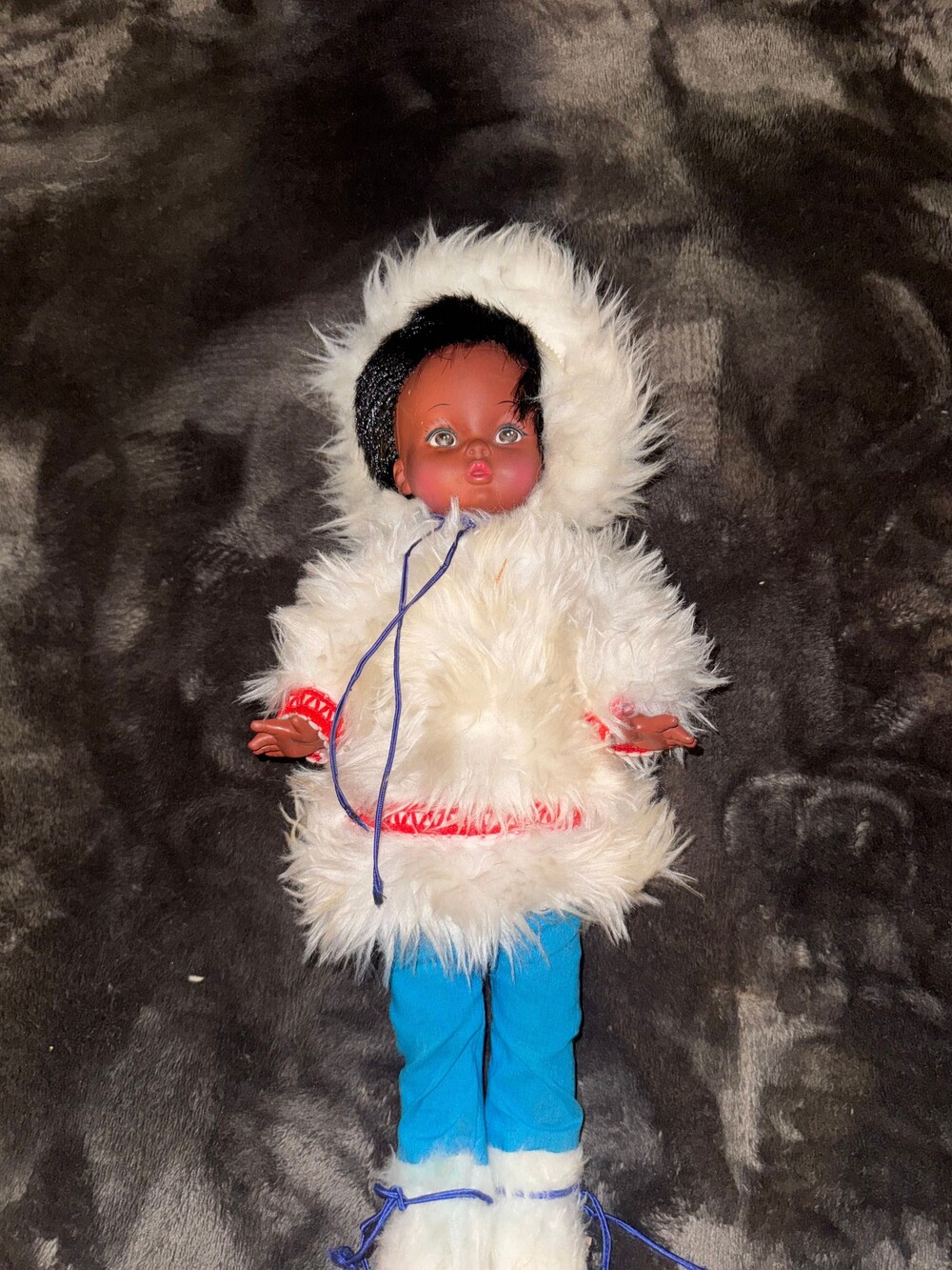 Regal Toys Eskimo Doll 14 Inch White Faux Fur Parka Blue Pants Vintage